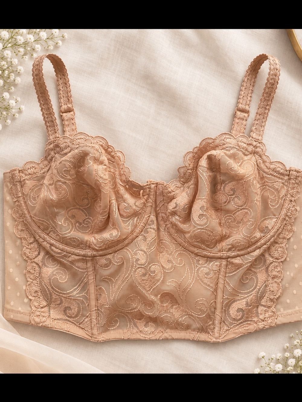 Gilligan & O’Malley Nude Lace Longline Bustier Bra 36D